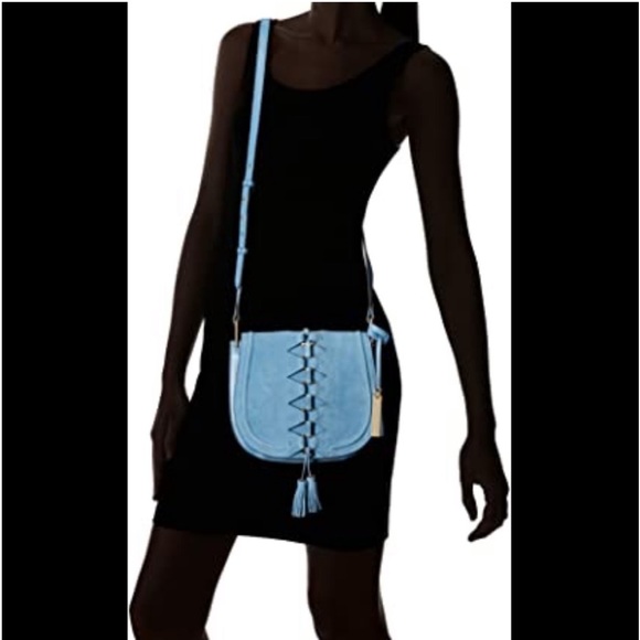 Vince Camuto Flap Tassel Crossbody Bag - Blue Heaven Good Used Condition - Picture 2 of 7